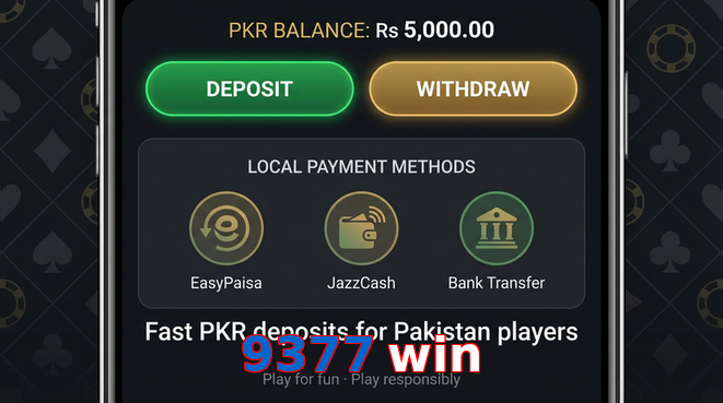 Deposit and withdrawal screen with PKR methods